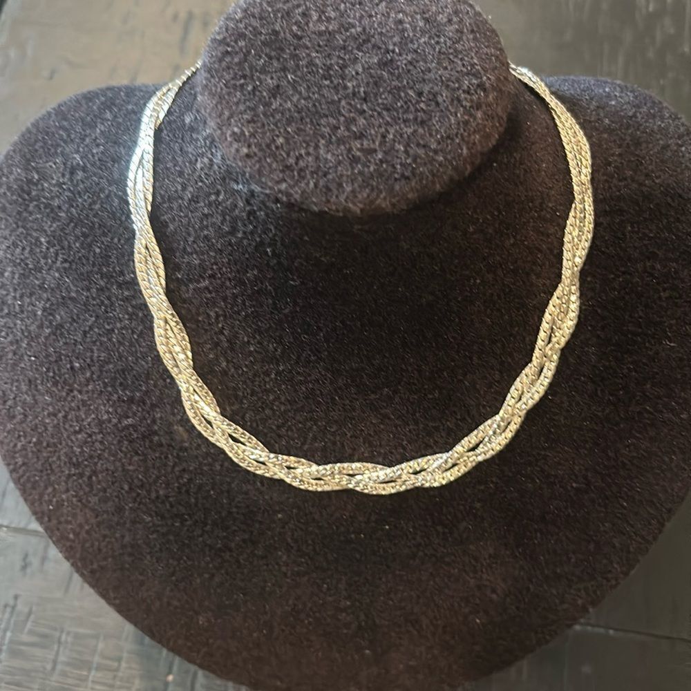 Silver Tone Braided Collar Classy Chain Necklace